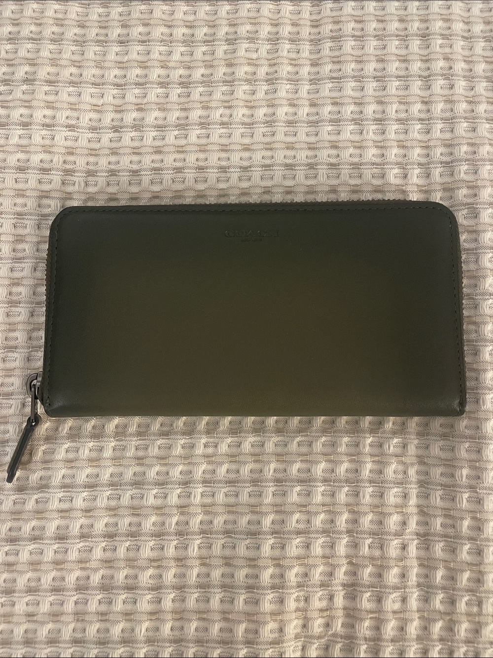 Coach Olive Green Zip-Around Leather Wallet